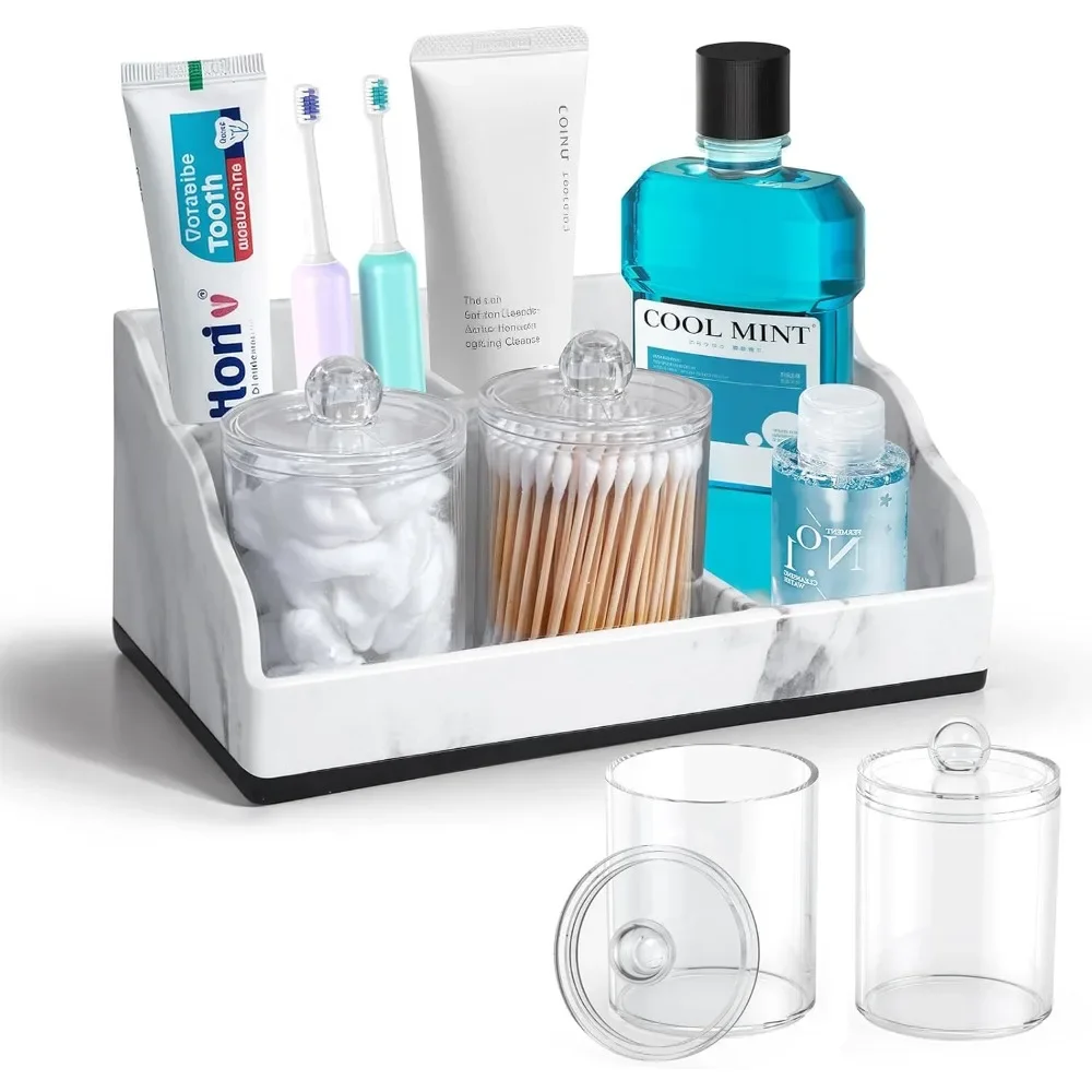 

Marble Bathroom Countertop Organizer, Toothbrush Holders for Bathroom with 2PCS Qtip Holder Dispenser and Toothpaste Holder