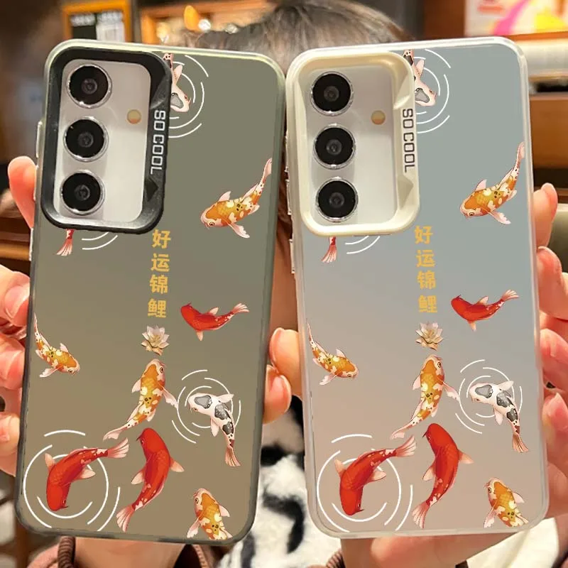Cartoon Lucky Koi Fish Cover For Samsung Galaxy Note 20 S20 Plus Lite Ultra FE 5G Matte Colored Silver Phone Case