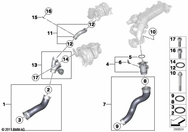 โอริงซีลท่ออินเตอร์คูลเลอร์เทอร์โบบูสต์รถยนต์ 1 ชิ้น สีดำ สำหรับ BMW ซีรีส์ E F G อะไหล่แท้ OEM13718596850 อุปกรณ์ตกแต่งรถยนต์