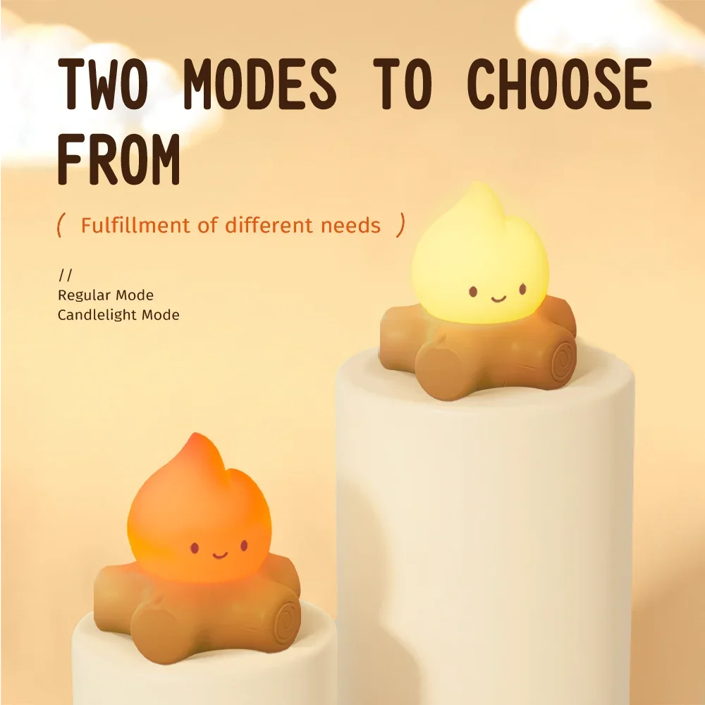 Lampada da notte a LED per falò, decorazione da comodino, lampada da atmosfera, lampada a fiamma in silicone morbido e carino, regalo di compleanno di Natale per bambini