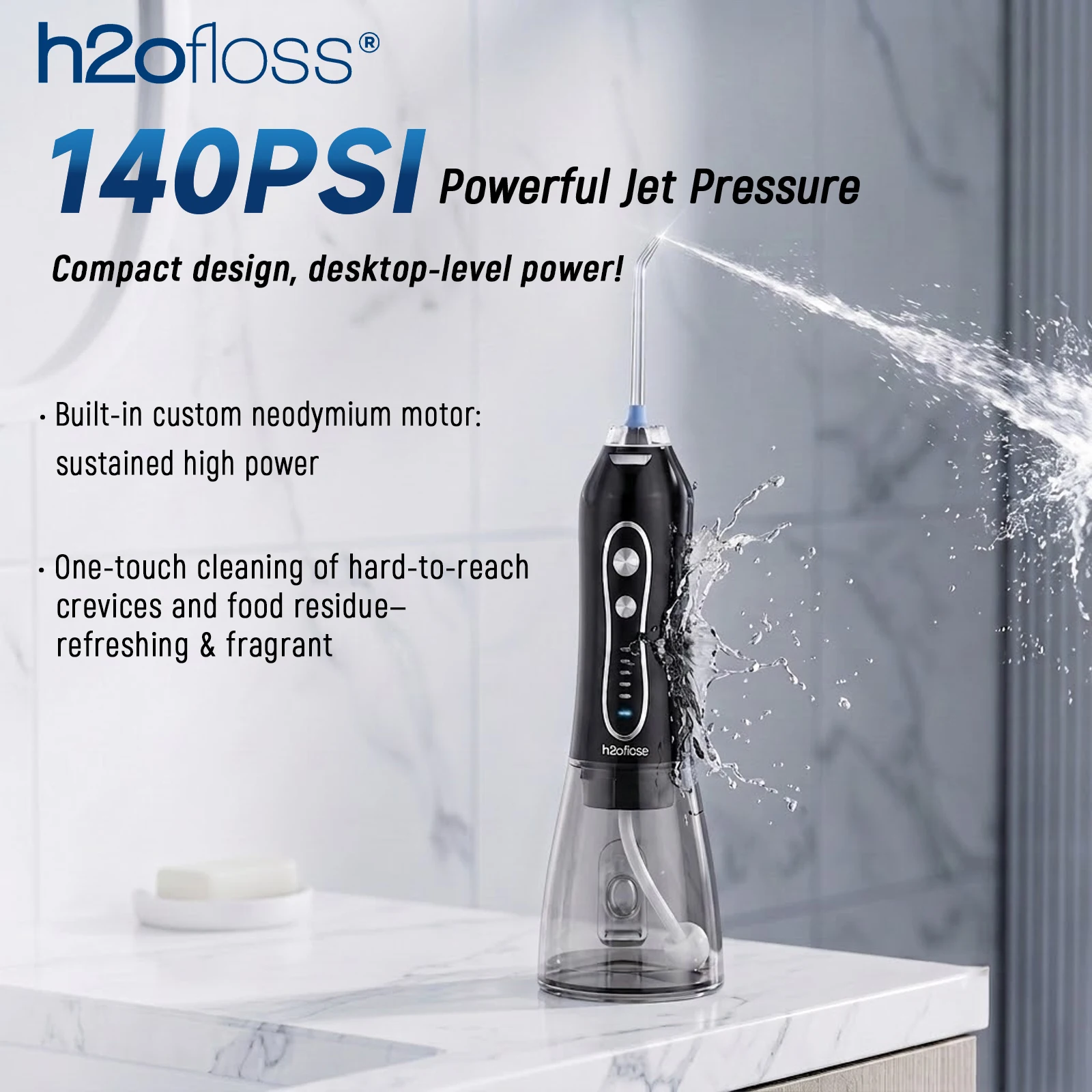 Image of H2ofloss Kabellose Munddusche Tragbare 300ml 5 Modi 140PSI Hochdruck 2500mAh USB Wiederaufladbar Zahnreiniger Wasserstrahl mit 5 Aufsätzen für Reise & Tägliche Mundpflege