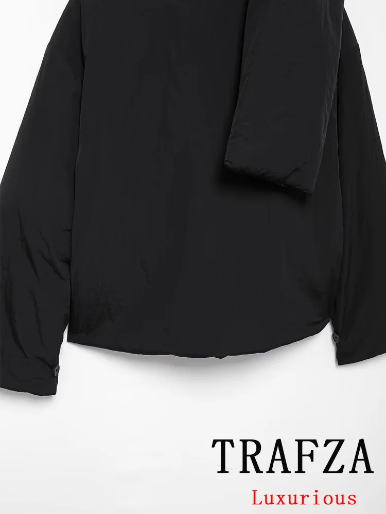 TRAFZA Casual Oversized Solid Scarf Women Jackets Single Breasted Pockets Thick Short Coats Fashion 2024 Autumn Winter Outwears