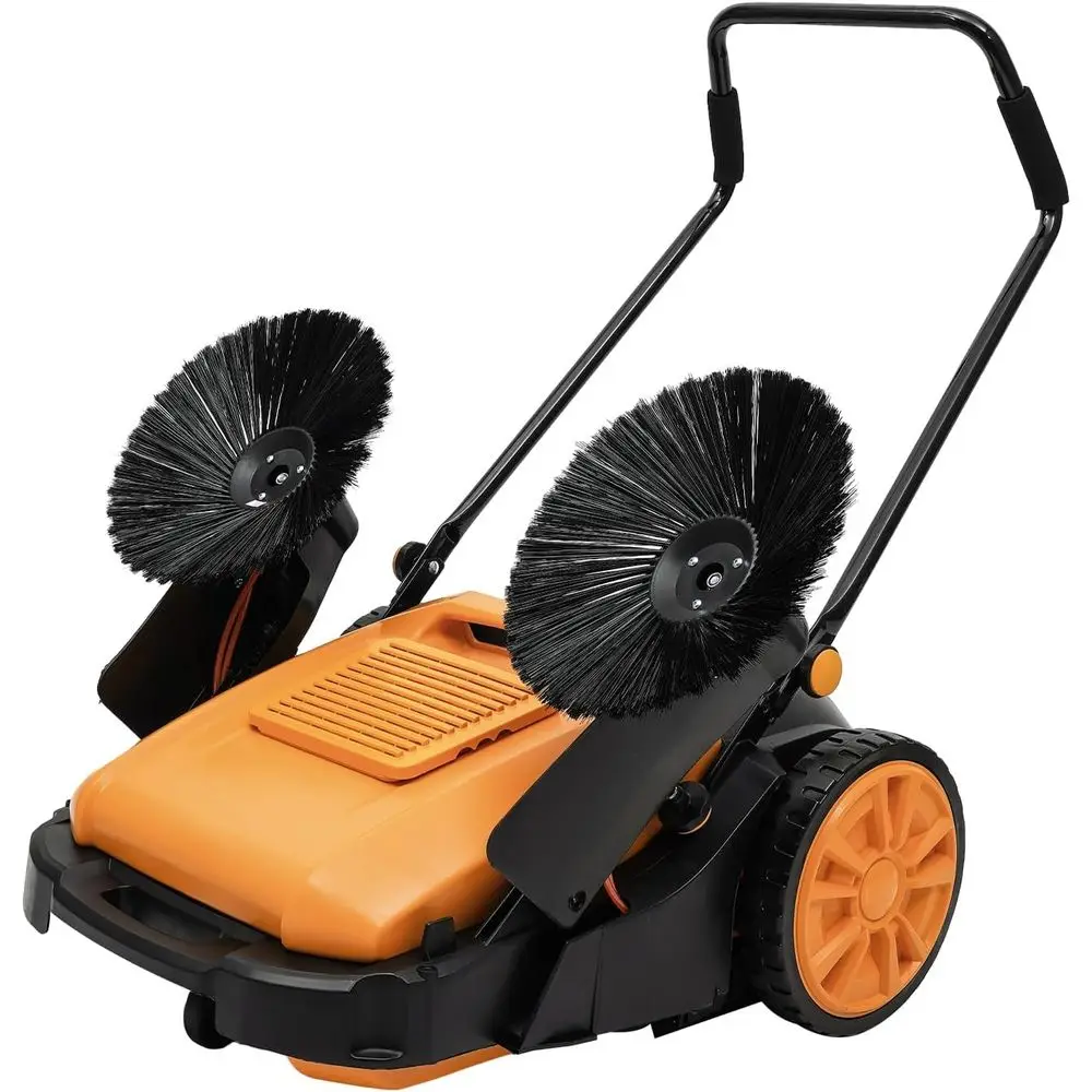 

41 Inch Walk-Behind Hand Push loor Sweeper, Outdoor Hand Push loor Sweeper with 14.53 Gal Dustbin & Adjustable Handle or Shoppin