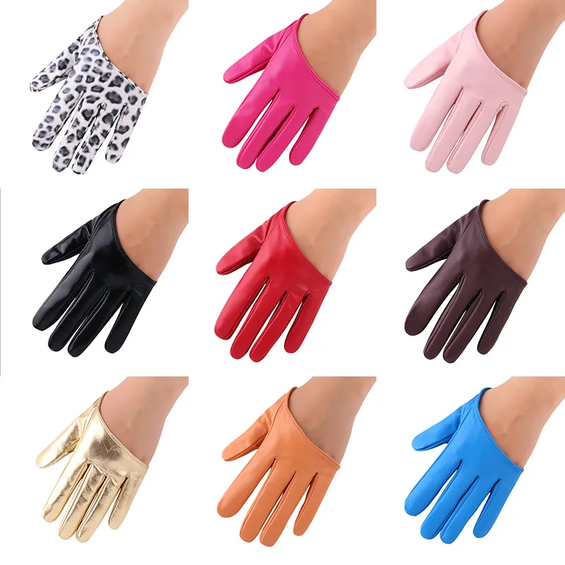 Kobiety Kluby nocne Występ na scenie DS Punk Style Half Palm Leopard Print Solidne skórzane rękawiczki Modna osobowość Hip Hop