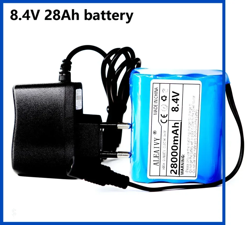 Neue 8,4 V 28000 mAh 18650 Li-Ionen-Batterien 7,4 V 28 Ah Lithium-Ionen-Akku für Fahrrad, Fahrradlicht, Scheinwerfer + Ladegerät