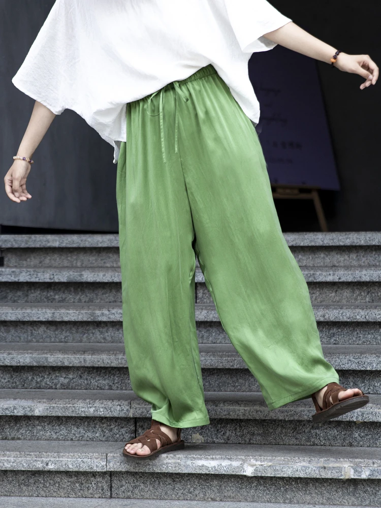 

Original Yuwen TaCheng 00% Silk een Wide Leg Pants Loose Comfortable Cool Feeling 29 Momme Casual Straight Leg Tr...