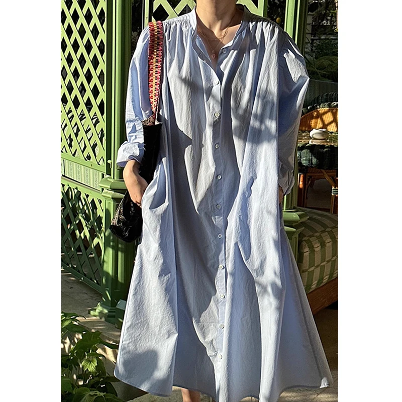 

SuperAen 2024 Korean Chic Spring New Style Lapel Single Breasted Loose Casual Long Sleeve Long Shirt Dress
