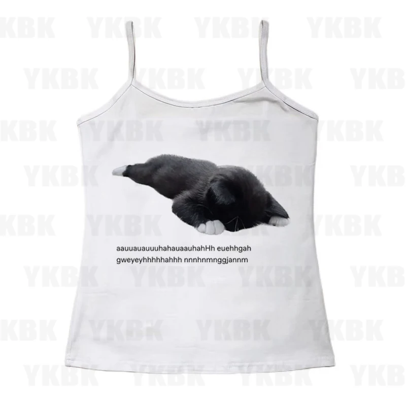 الجمالية القوطية الشرير الطفل المحملة خمر الشارع المرأة عادية طباعة القط كيتي تي شيرت Y2k الملابس لطيف سليم المحاصيل القمم قميص سليم #1