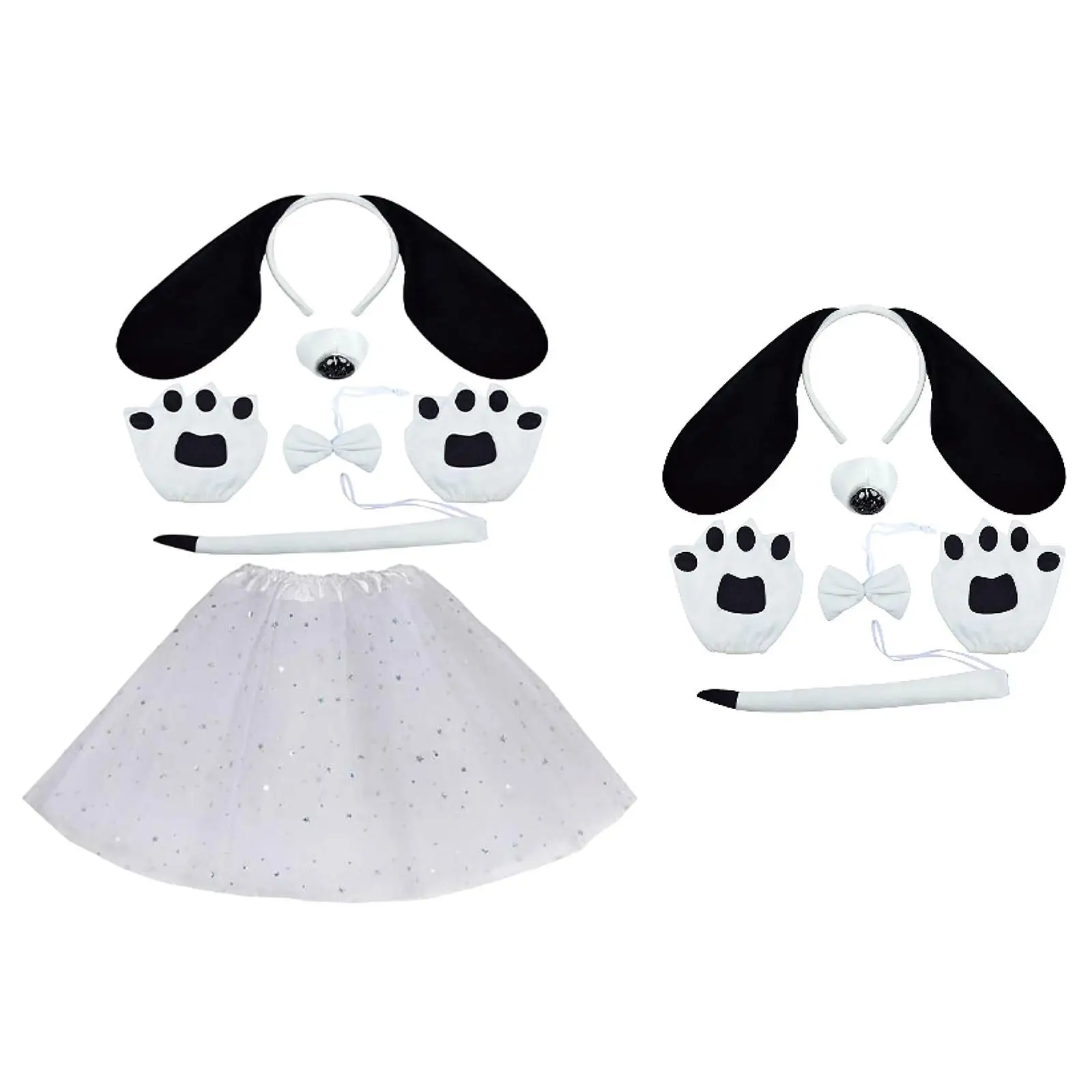 Dog Ears and Tail Costume Faux Cosplay Props Dog with Bow and Nose for Birthday
