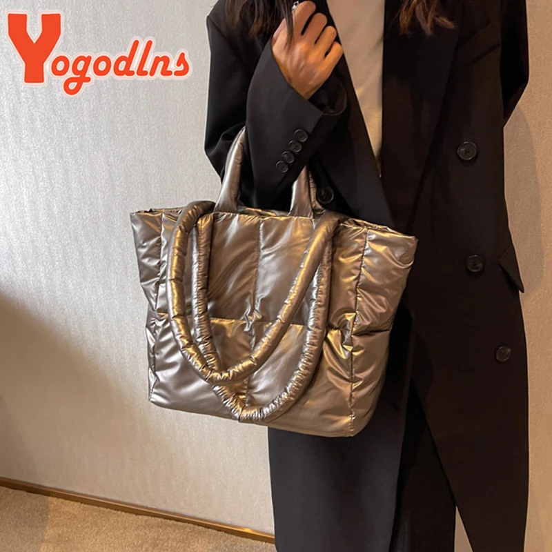Yogodlns Large Capacity Underarm Bag Fashion Quilted Women Shoulder Bag Designer Space Padded Cotton Handbag Luxury Shopper Tote view 3
