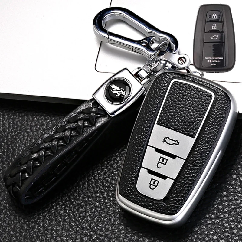 Leather Style Car Remote Key Case Cover Fob For Toyota Prius Camry Corolla CHR C-HR RAV4 Land Cruiser Prado Keychain Accessories