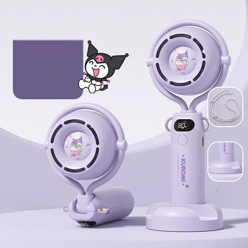 

Ручной мини-вентилятор Sanrio Kuromi My Melody, детский складной маленький вентилятор с рисунком аниме, USB-зарядка, бесшумный портативный каваи, подарок для девочек