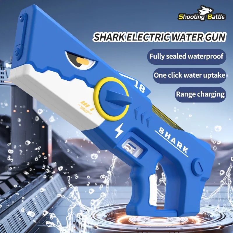 Shark pistola ad acqua elettrica di grande capacità giocattolo pistola ad acqua a sparo continuo pistola ad acqua ad assorbimento d'acqua automatica giocattolo estivo per piscina