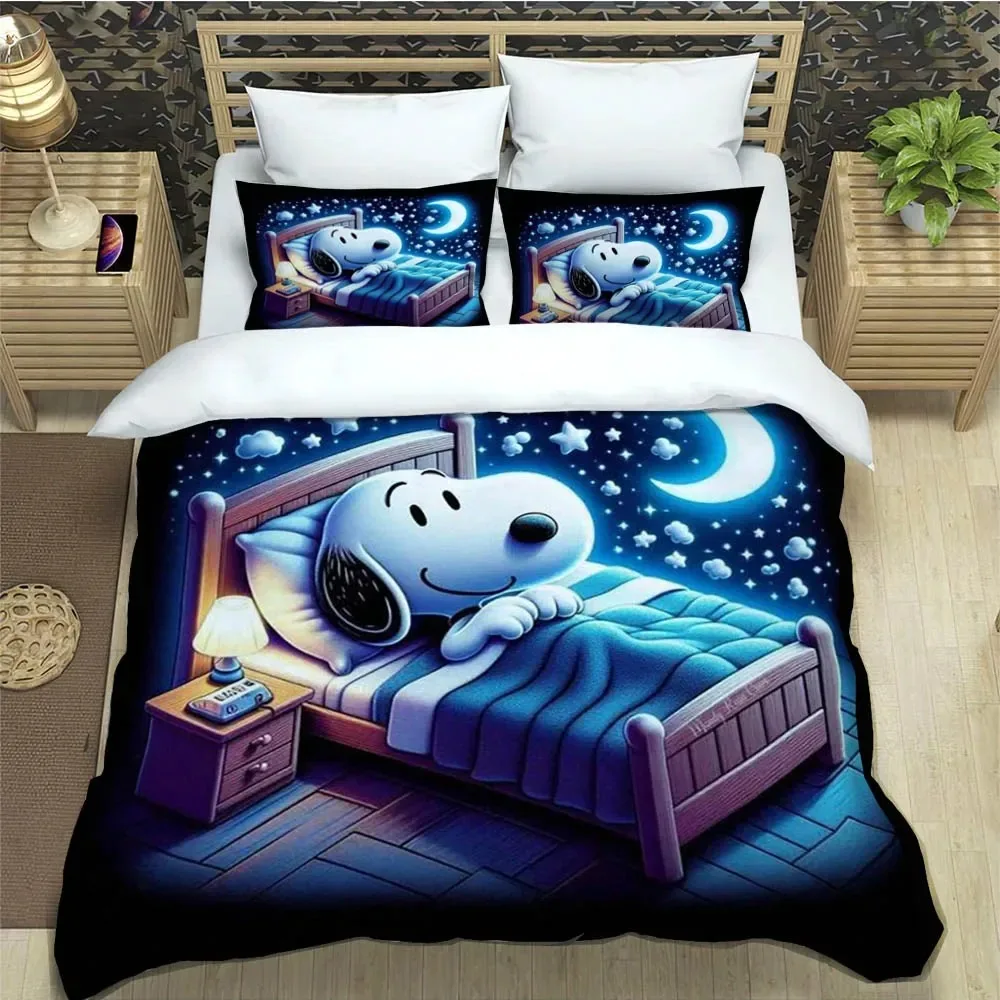 

Милый комплект постельного белья Snoopy, 2/3 шт., подарок для подростков, взрослых, пододеяльник, наволочка, односпальная двуспальная кровать, украшение для спальни 200x200 см