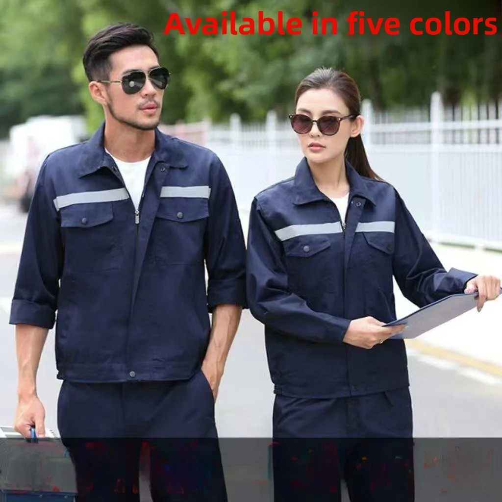 

Men's Summer Thin Workwear Set Long Sve Clean Reflective Stripes Top Bot Fac Workop Maintenance orms