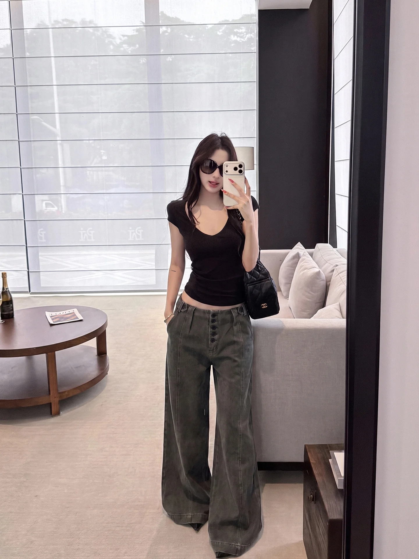 Washed Vintage Wide Leg Pants Women's Casual Low Waist Straight Cut Floor Length Trousers American Retro All-Match Pants