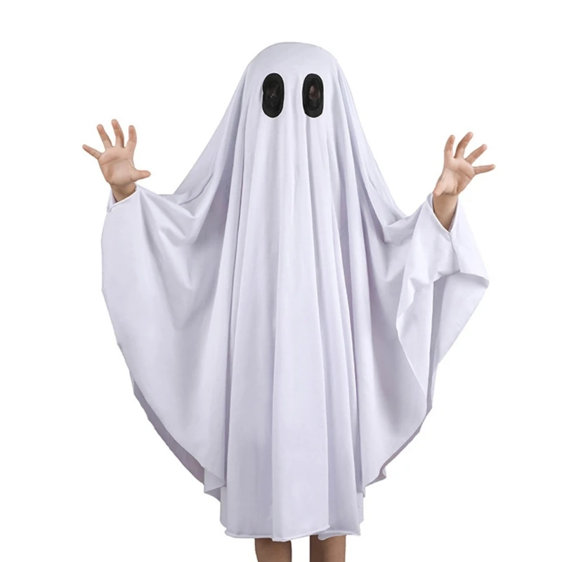 Adultos niños Halloween divertido fantasma aterrador capa blanca con capucha capa para Festival disfraces fiesta Cosplay en