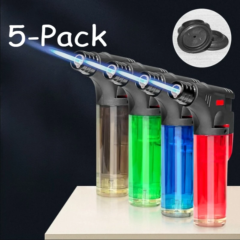 

5Pack High Jet Flame Torch Lighter Transparent Body Design Butane Gas Refillable Adjustable Butane Jet Flame Ignition Tool