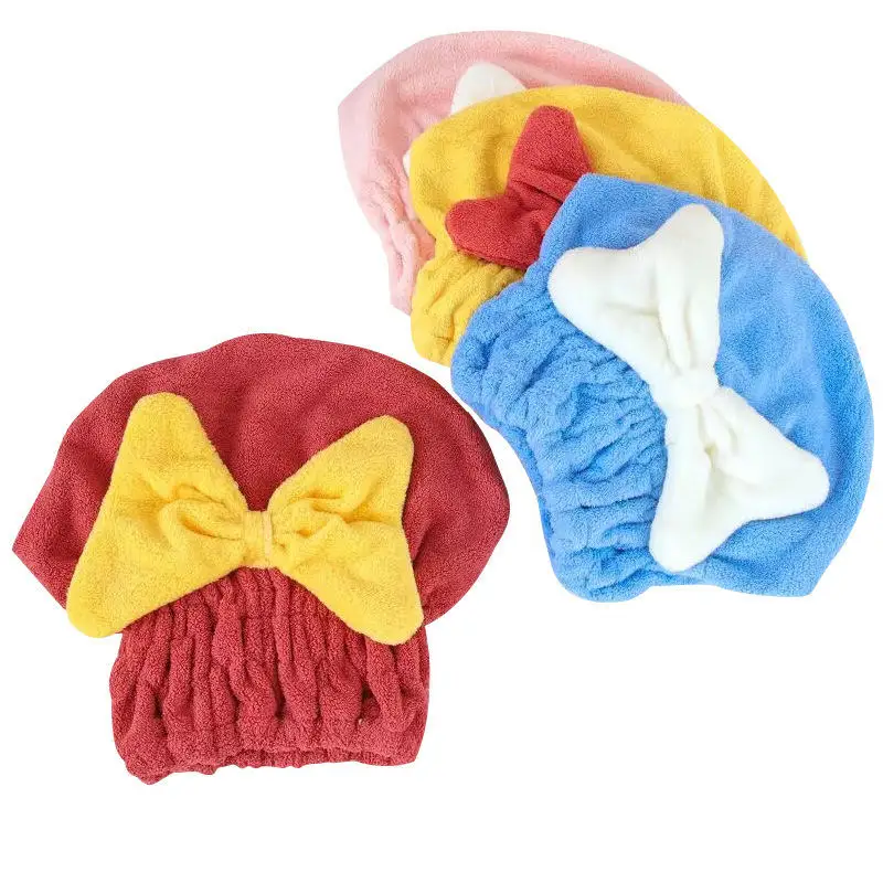 Lovely Hair Drying Cap Little Bow Towel Quickly Dry Hair Shower Hat Wrapped Towels Bathing Cap Bathroom Accessories