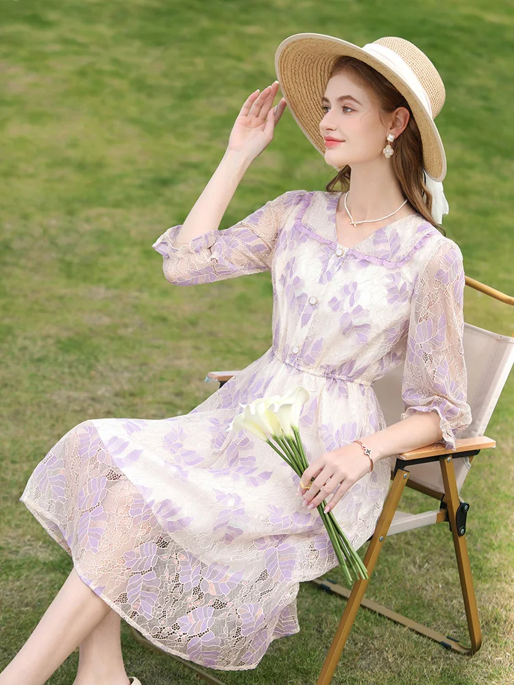 I BELIEVE YOU Dresses for Women Fashion 2023 Summer Pullover Vneck Office Lady Aline Vestidos Purple Female Dress 2231095059