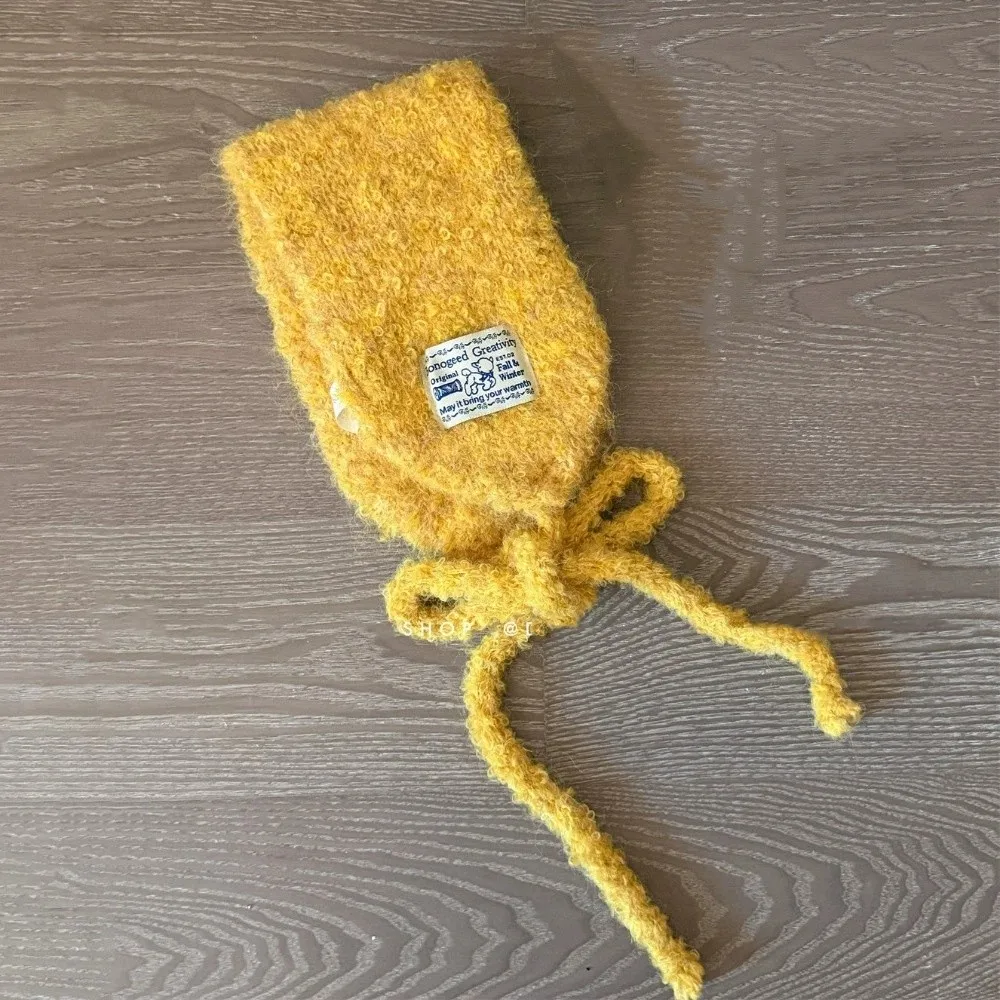 

Шерстяные наушники в корейском стиле с ремешками, однотонные утолщенные вязаные чехлы для ушей, ветрозащитная защита ушей, теплые наушники, повседневная одежда