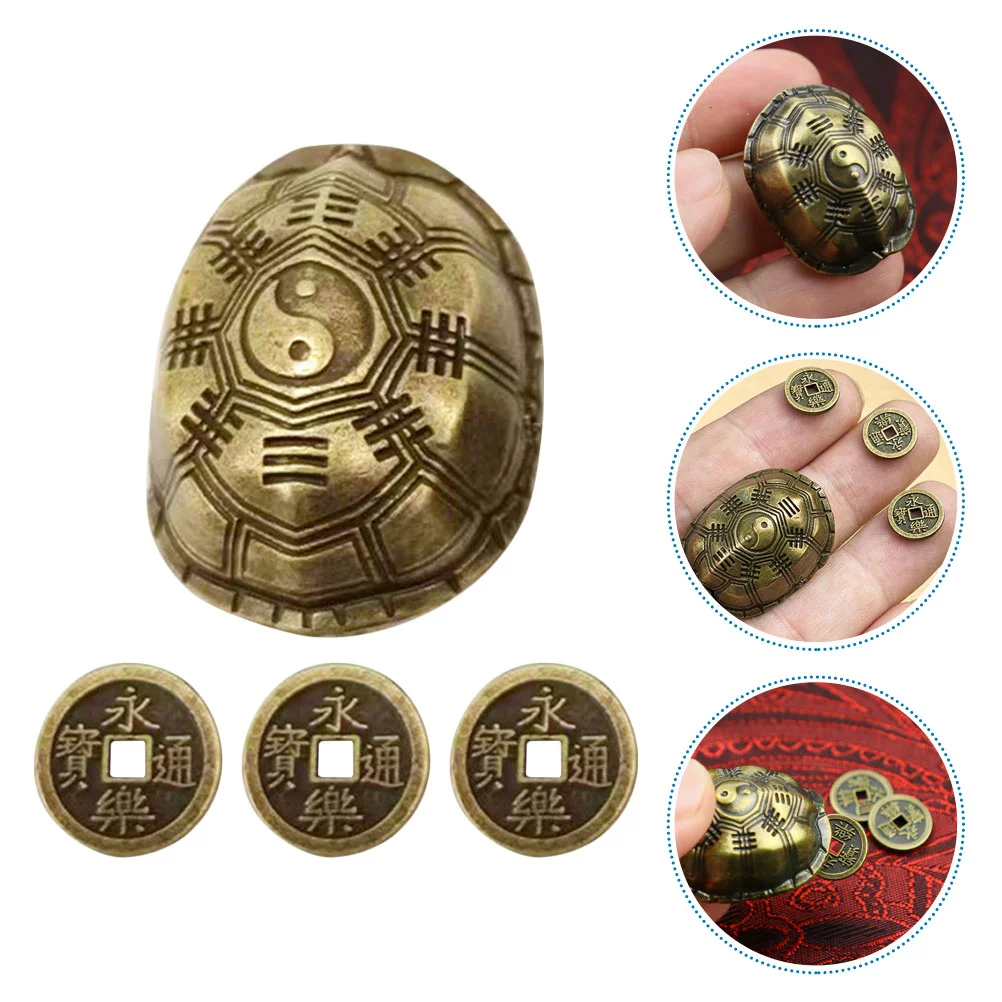 Bagua Turtle Shell Brass Decorative Objects Vintage Geometry Chinese for Home Desk Ornament