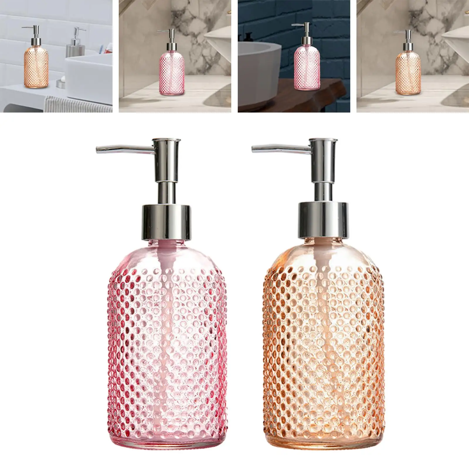 400ml Glass Soap Dispenser Leakproof Reusable Sturdy Salon Dispenser with Pump for Hotel Bathroom Kitchen Countertop Laundry