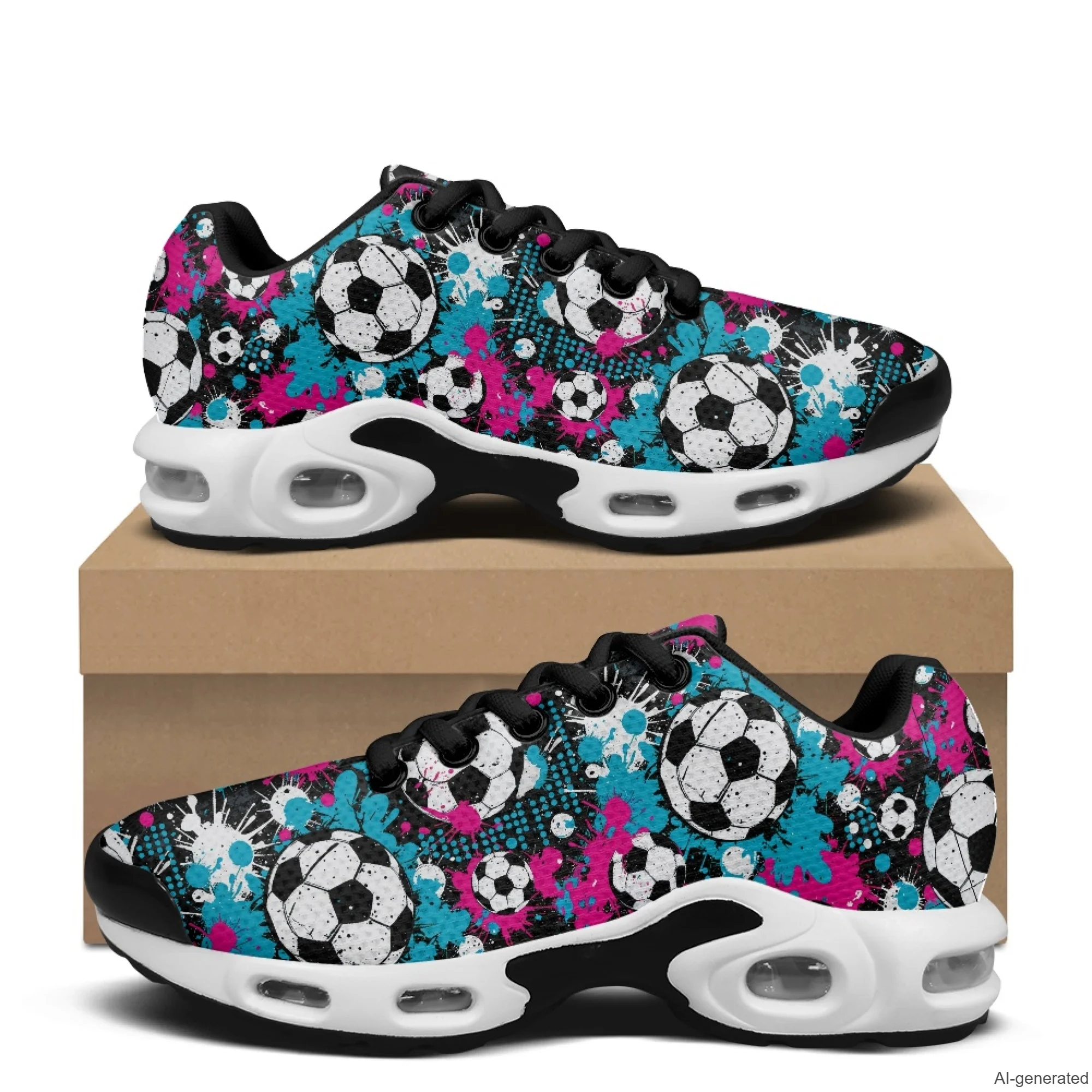 XIXIRIMIDO Air Shoes Soccer Print Men's Running Shoes Breathable Mesh Fashion Sneaker for Women Lightweight Work Shoes 36-48