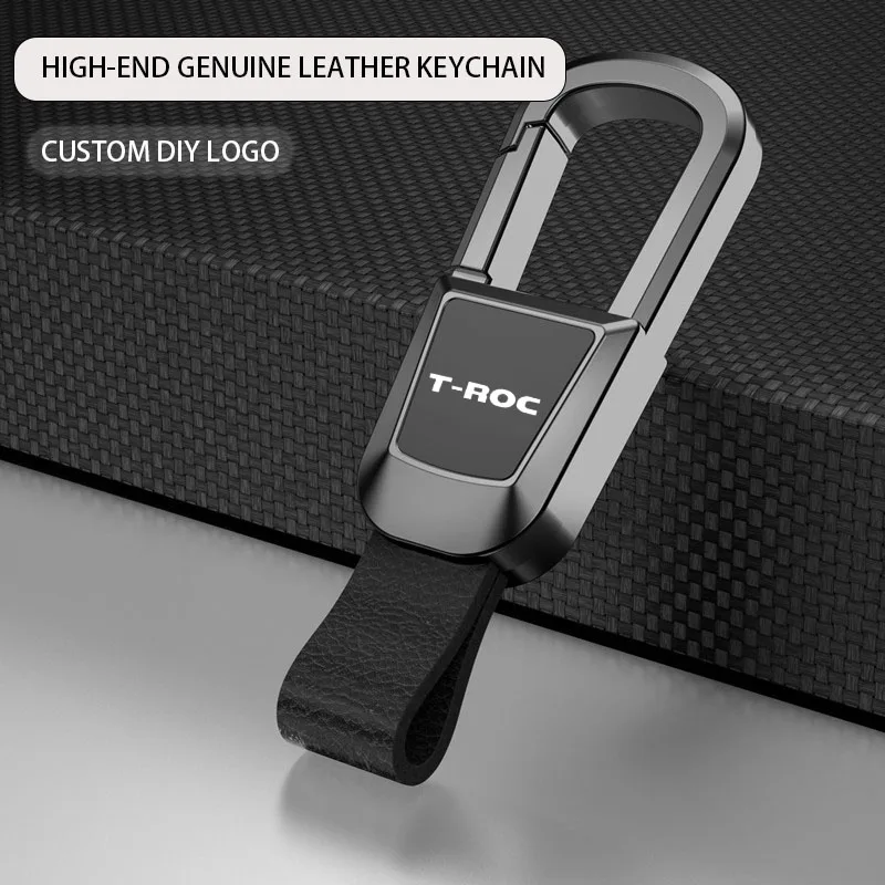 Car Leather Key Chain keychain Pendant Key Case Key Cover For VW T-ROC T ROC TROC Tiguan R line Logo Accessories 2024 Embleme