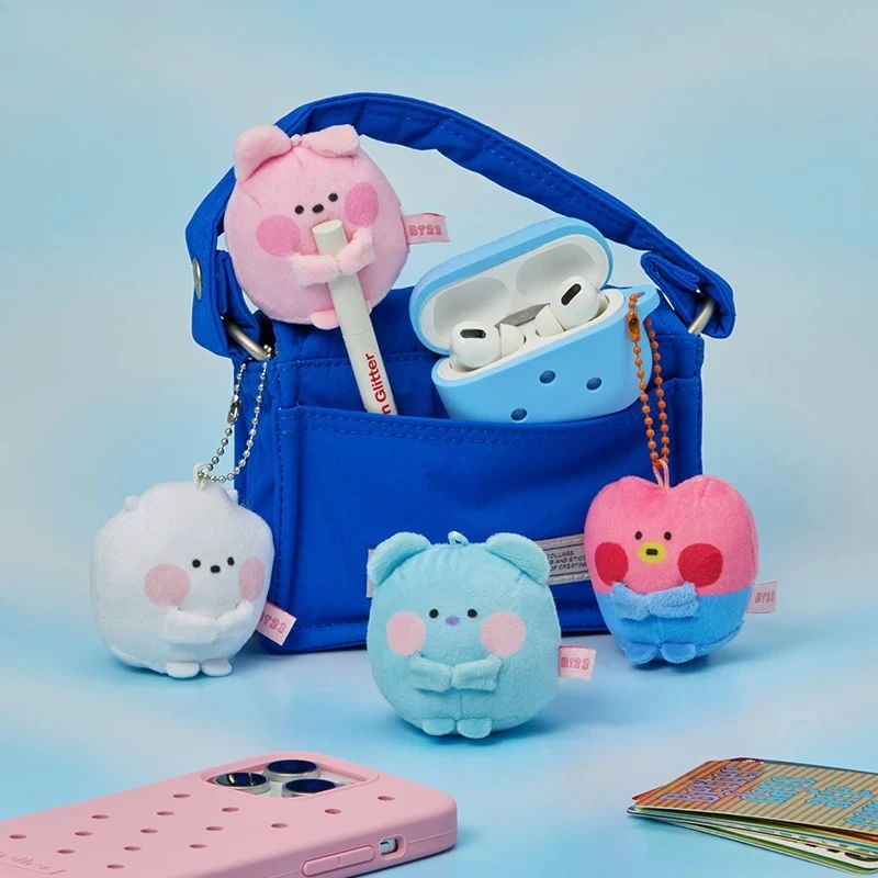 New BTS Mini Pocket Doll Keychain Cute Round Ball‑Shape with Bead Chain Keychain Bag Pen Hanging Charm Fans Collectible Gift