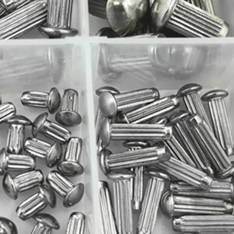 160Pcs Boxed 304 Stainless Steel Knurled Solid Rivets, Half‑Round Head Nameplate Rivets M2‑M5 Series