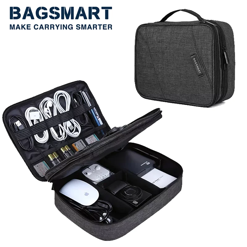 BAGSMART Double Layer Cable Bag Accessories Organizer Travel Electronics Bag Large Electronic Organizer for Adapter Cables