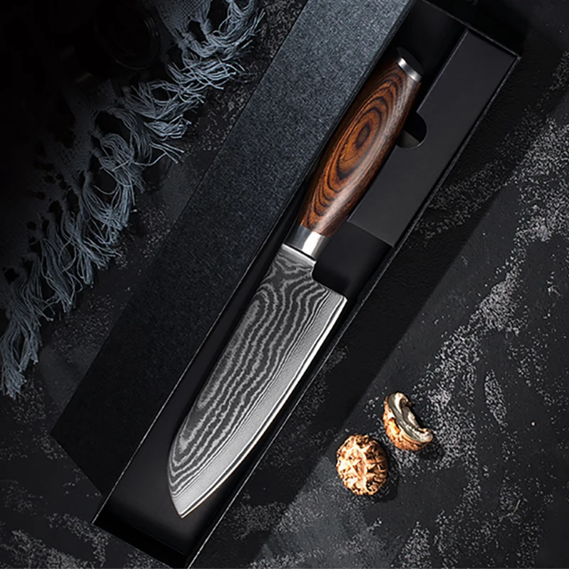 

8 Inch Santoku Knife Wood Handle 67 Layers Damascus Steel Blade Chef Cleaver Slicing Kitchen Knives For Cutting Vegetables Meat