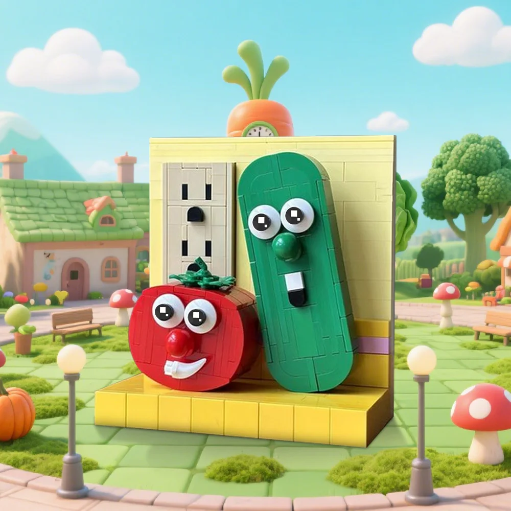 

320PCS MOC VeggieTales Bob and Larry Model Building Blocks Cute Creative Tomato and Cucumber Brick Toys Adult Gifts