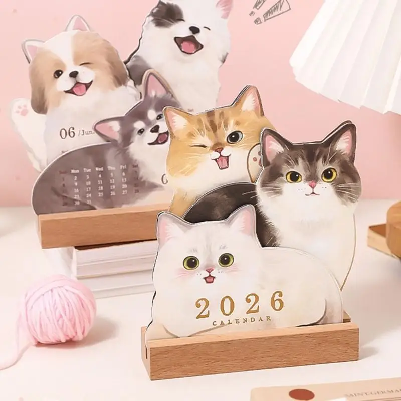 

Wooden Stand Desk Calendar Adorable Animal Print Efficient Daily Planning Tool