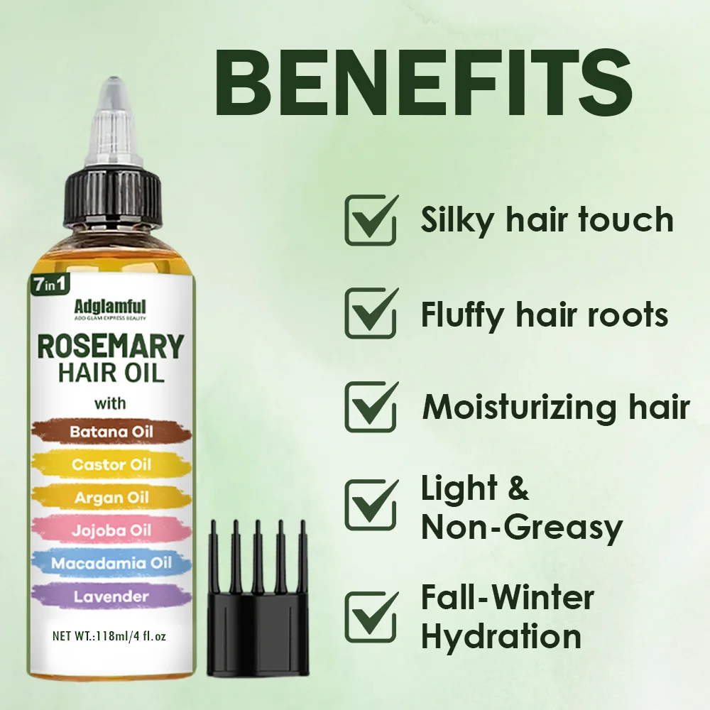 Adglamful Hair Care Essential Oil Is Rich in Batana Oil, Rosemary, Lavender and Other Hair Care Ingredients. 7-in-1 Formula Protects Hair, Prevents Hair Breakage and Split Ends, Makes Hair Smooth and Silky, Moisturizes and Locks in Moisture. Suitable for All Hair Types. for Daily Use/Girlfriend Gift/Travel Essentials