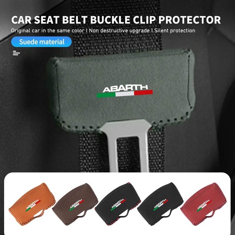 2pcs Suede Car Seat Belt Buckle Cover Soft Anti Drop Protector For Abarth 595 695 500 124 Spider 4S Panda 5CC TC