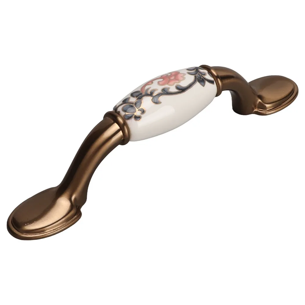 4 Sets Ceramic Vintage Cabinet Handles Zinc Alloy 76mm Hole Pitch Vintage Cabinet Pulls Flower Pattern with 25mm Screw
