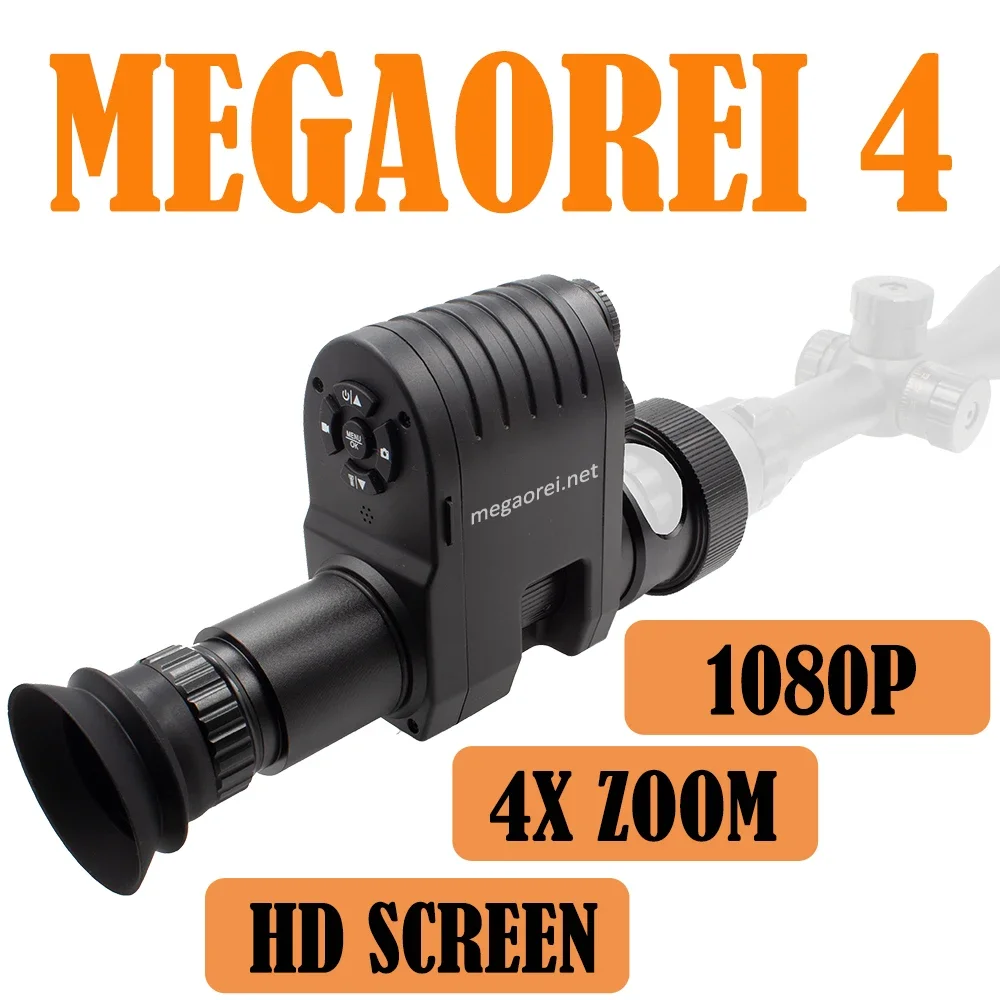 Megaorei 4 Night Vision Scope Hunting Camera Portable Rear Sight Add on Attachment  1080p HD 4X Digital Zoom PPI266 Screen