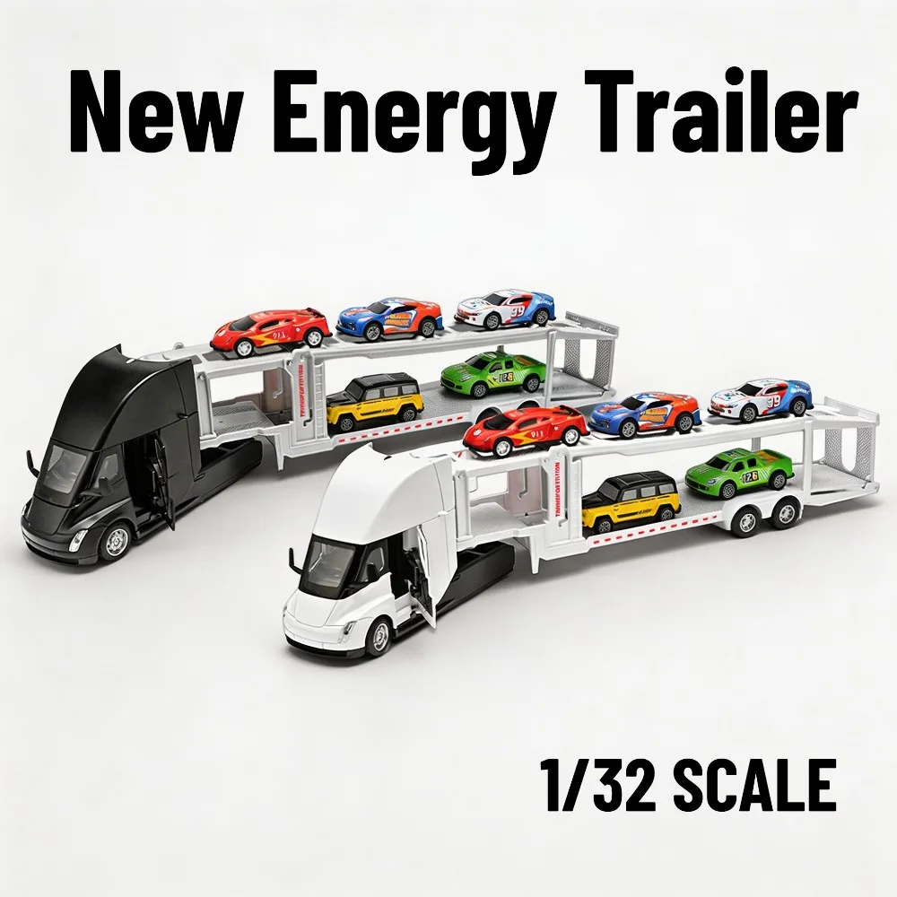 1:32 Double Decker Transport Vehicle Container Car Model Toy Soft Lighting Simulation Sound Effects Truck Models Metal Gifts