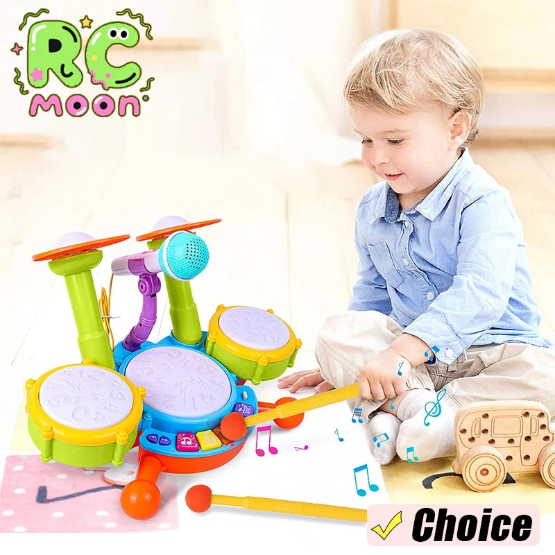 Vendita calda creativo bambini batteria set luce elettrica musica fresca batteria kit strumento a percussione bambino prima educazione giocattoli regali