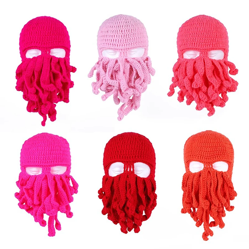 Quirky Woolen Octopus Hat Funny Party Stage Halloween Squid Hat Handmade Fashion Knitted Warm Windproof Ski Hat Pullover Hat