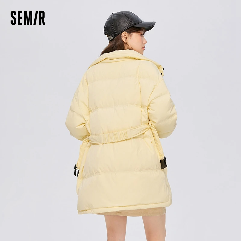 Imagem -03 - Jaqueta Semir para Mulheres Média Longa Impressão de Amor Amarelo Creme Gola Alta Jaqueta Cintura Nova Moda 2023 Inverno