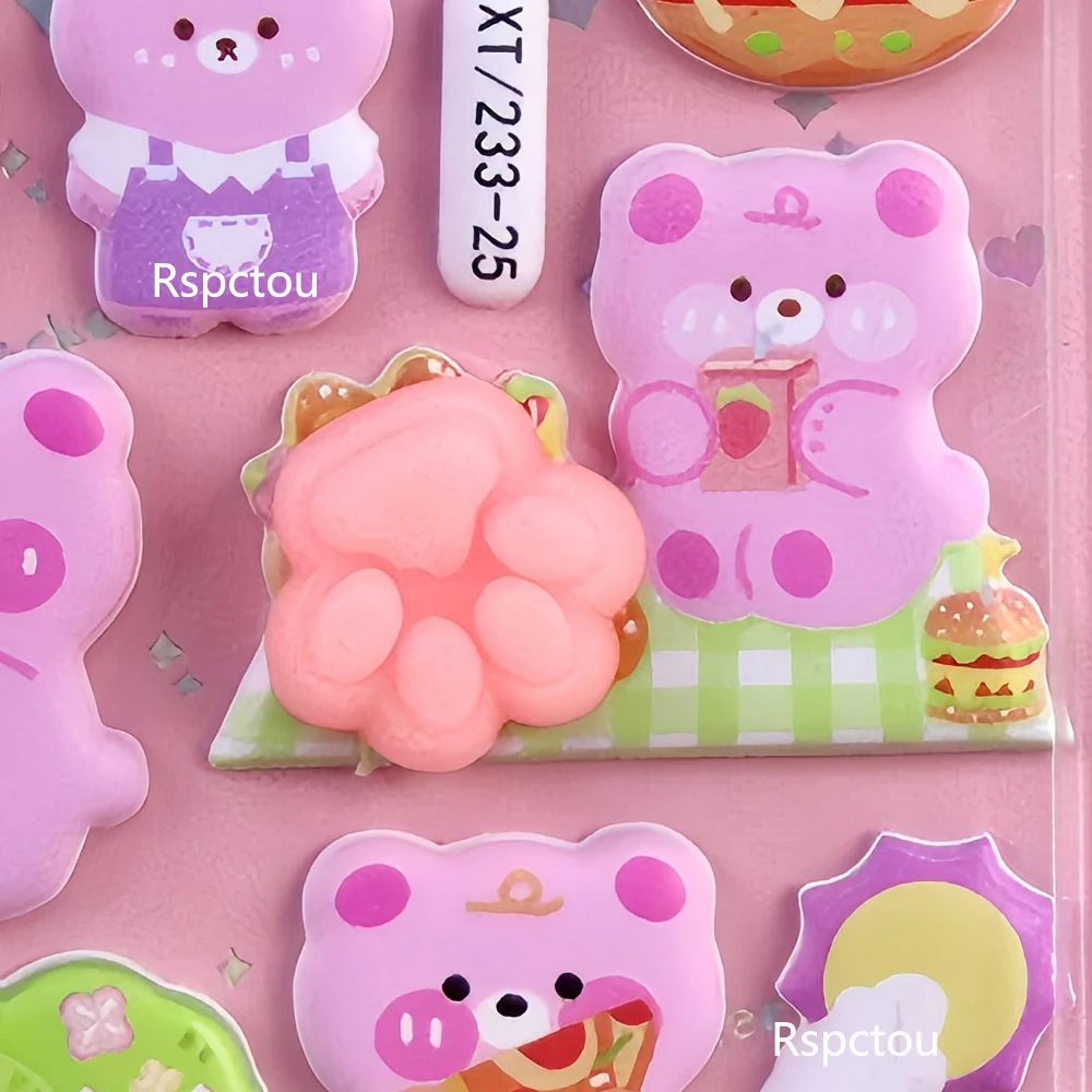 4 stks Kawaii Cartoon Roze Beer Knijpbare Billen Stickers Grappige Creatieve Decompressie Speelgoed Bubble Decal DIY Laptop Telefoon Sticker