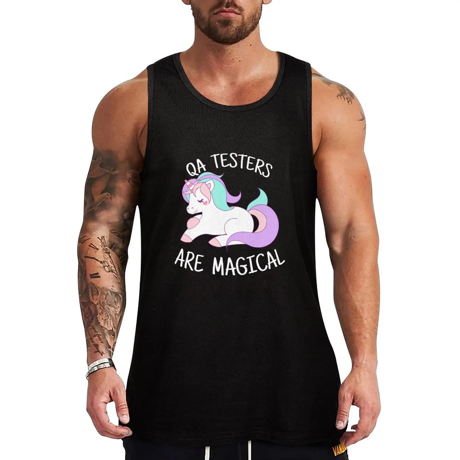 

Unicorn QA Testers are Magical - QA Tester Gift Tank Top Creative Graphic Tank Top Art Print Sleeveless Shirt