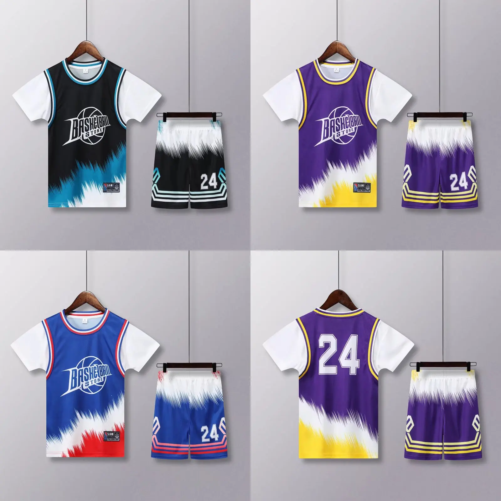 NEW 24 25 Children\'s clothing suit boy girl Basketball Jerseys 24  Fake two-piece uniform kit training Shirts and shorts