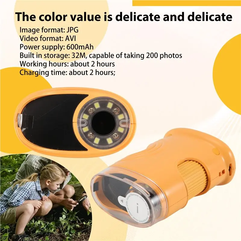 For Kids Handheld Microscope With 2In HD Screen 50-1000X Pocket Educational Birthday Gift For Children