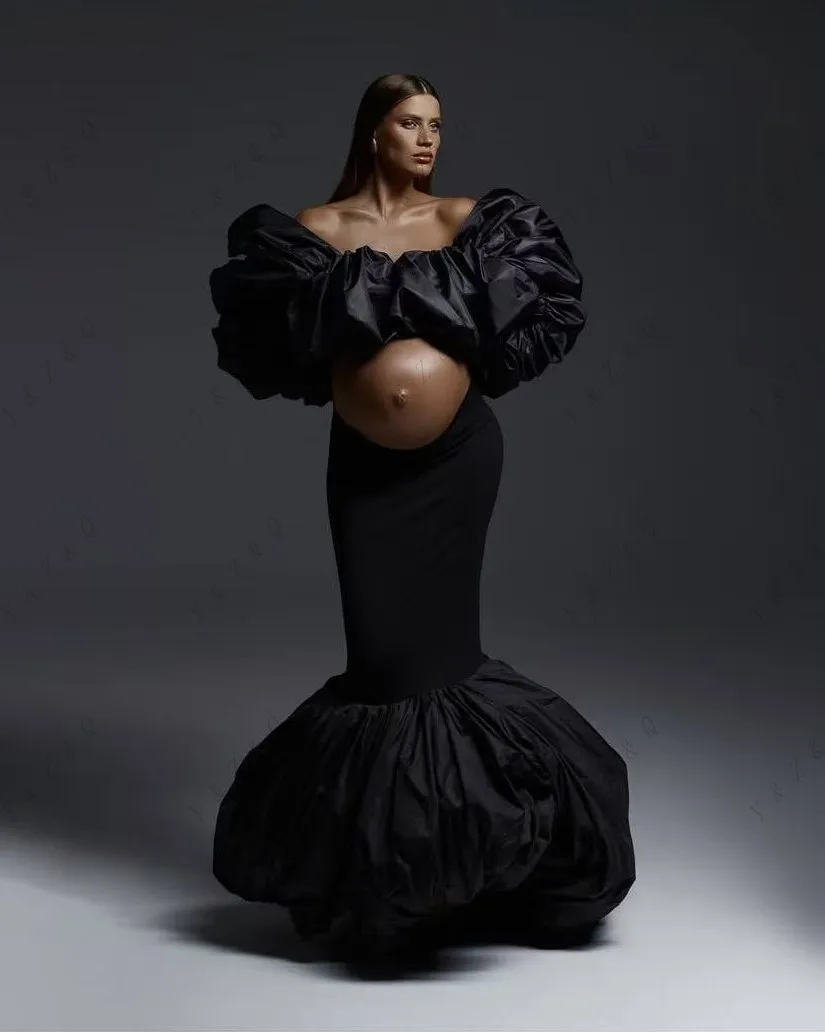 Superbe Satin 2 pièces robes de grossesse sirène élégante femmes robes avec manches femme Maxi robes pour matermité phitographie