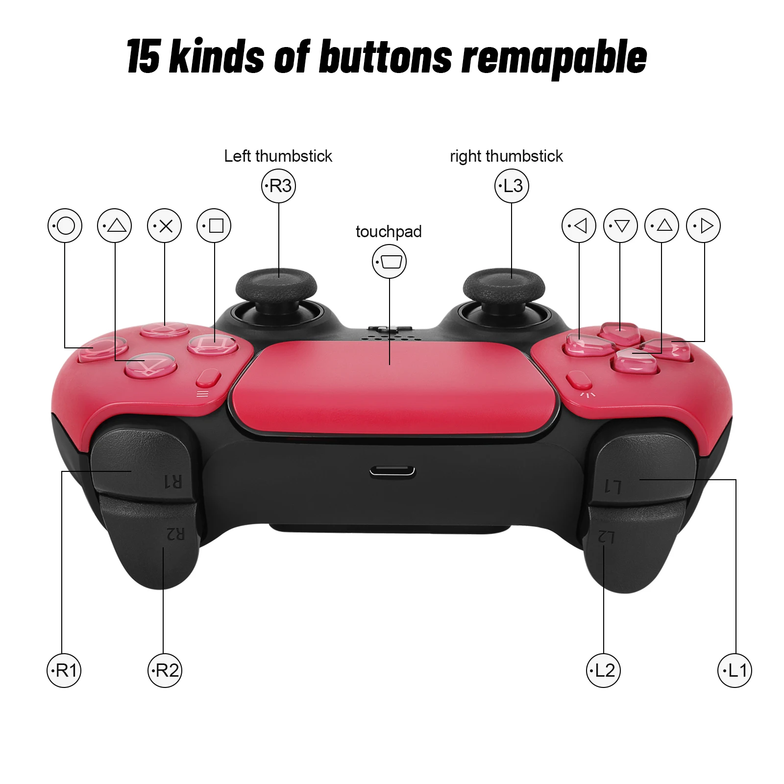 프로그래밍 가능한 RISE 리맵 키트 업그레이드 보드 및 PS5 컨트롤러 BDM-010 페이스플레이트 터치패드용 재설계된 후면 쉘 및 후면 버튼