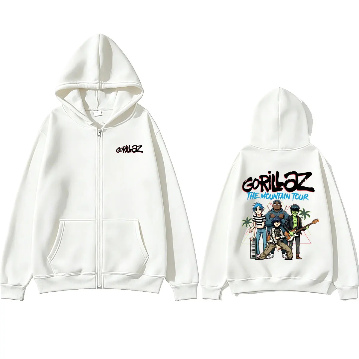 

Rock Band Gorillaz Tour 2026 Zipper Hoodie Men Women Clothing Retro Gothic Punk Streetwear Male Hip Hop Oversized Zip Up Jacket